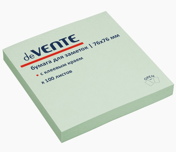 Клейкая бумага для заметок "deVENTE" 76x76 мм, 100 листов, офсет 75 г/м², зеленая
