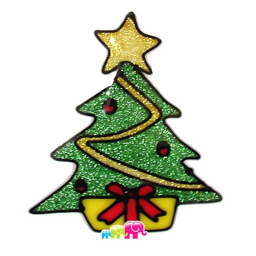 Наклейка 15х20см на окно "Елочка с подарком" силикон,12шт,  Микрос/Ч10849 (12)