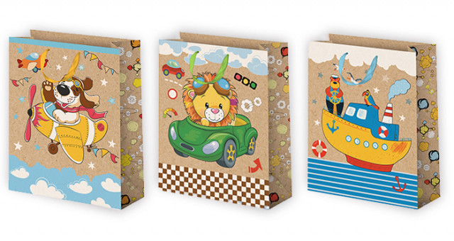 Пакет подарочный крафт 18см х 23см, 3 вида ассорти, Микрос/Ч44962 (12)