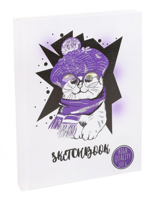Скетчбук А5 Цветной элемент. Кот (7БЦ, 96 л, 100г, лён+гл лам) 96-9320 Скетчбук А5 Цветной элемент. Кот (7БЦ, 96 л, 100г, лён+гл лам) 96-9320