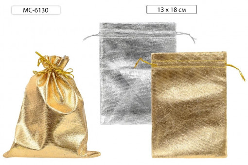 Подарочный мешок: из ткани; цвет-серебро и золото, 13*18 см. (100)