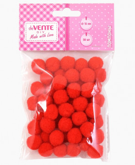 Набор помпонов 15мм для творчества, цвет красный, 50шт, VENTE/8000015 (12)