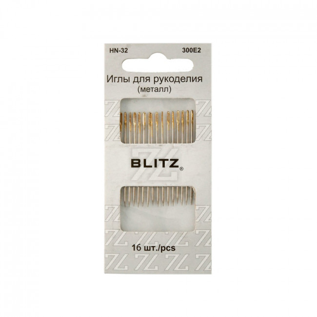 Иглы для шитья ручные для рукоделия, 16шт никель, BLITZ/HN-32 300Е2 Иглы для шитья ручные для рукоделия, 16шт никель, BLITZ/HN-32 300Е2