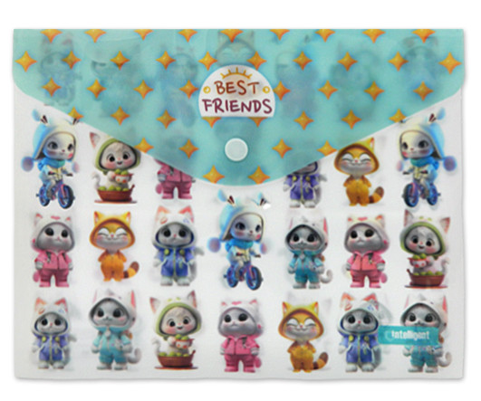 Папка с кнопкой А-5  DC-266 "Верные друзья" INTELLIGENT 24х19,5см, пластик, цветная с рисунком (12/960)