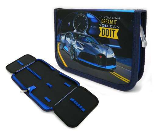 Пенал 1   отд. CE-255 "Спорткар" с 2-мя створками, текстиль 21*14*4см, синий(1/1/100)