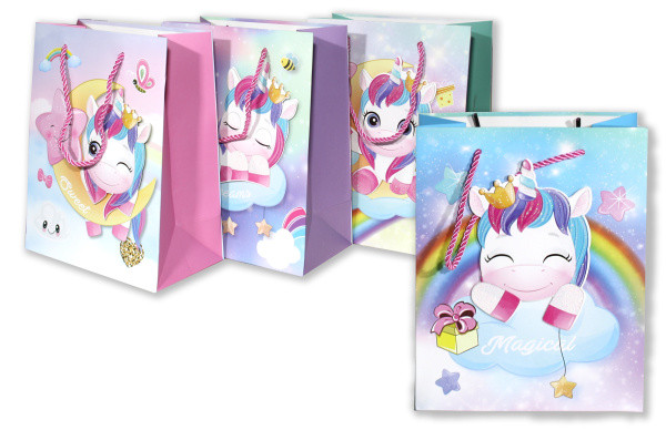 ПАКЕТ ПОДАРОЧНЫЙ "ЕДИНОРОГ" 26*10*32 АССОРТИ И ОБЪЕМНЫЙ РИСУНОК (12)