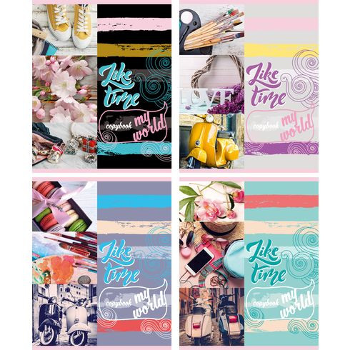 Тетрадь общая А5 скоба 48л. клетка "Like time" (ассорти) (10/80)