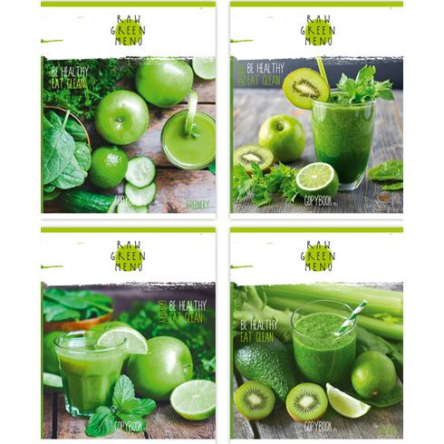 Тетрадь ученическая 48 л. в клетку "Green menu" (ассорти) выборочный лак(10/80)