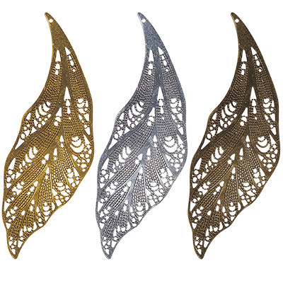 Филигранные элементы 7,3см "Лист" 2 шт, античная бронза, Zlatka/FDP-027 бронза