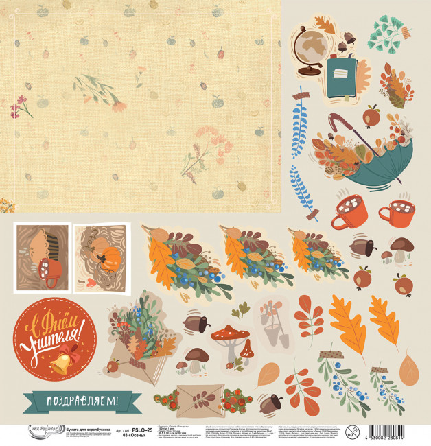 Бумага 30.5x30.5 см 190 г/кв.м для скрапбукинга, Mr.Painter /PSLO-25 №03