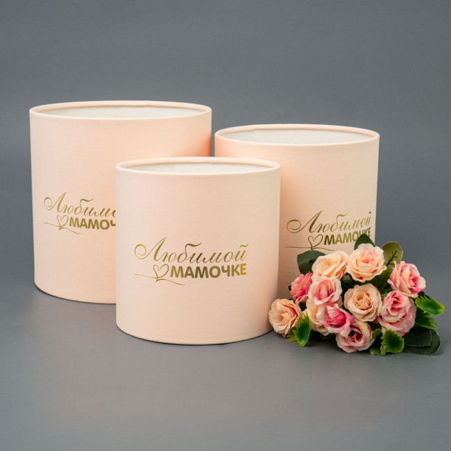 Набор коробок 3в1 "Цилиндр",H18хD18/H16хD16/H14хD14см, без крышки, цвет персиковый, Микрос/Ч37473