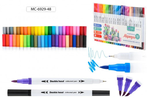 Набор маркеров-акварельных 0,4мм/1-4мм двусторонние, чернила на водной основе, 48 цв, Basir/МС-6929-48 Набор маркеров-акварельных 0,4мм/1-4мм двусторонние, чернила на водной основе, 48 цв, Basir/МС-6929-48