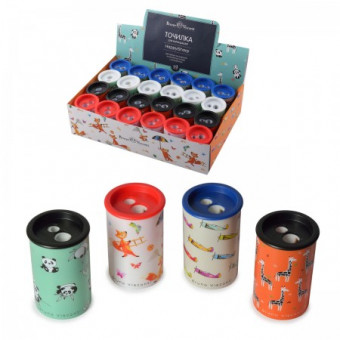 Точилка с контейнером "Happysharp. Цилиндр", 2 отверстия, 4 цвета ассорти, BV/35-0011 (24)