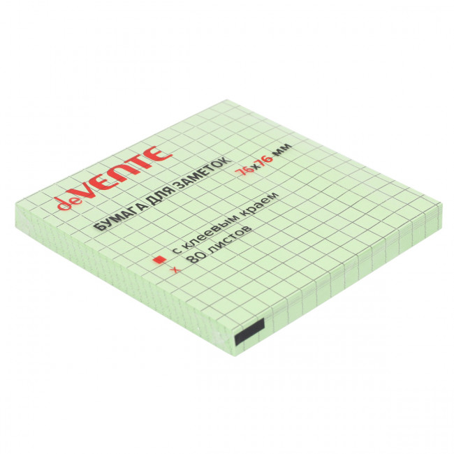 Клейкая бумага для заметок 76x76 мм 80 л, офсет 75 г/м², зеленая в клетку, deVENTE/2010386 (12)