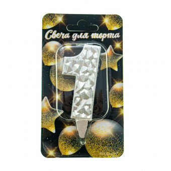 Свеча-цифра "1" "Айсберг" серебряная с блеском, Микрос/Ч46382