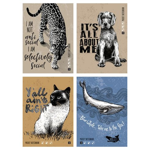 Скетчбук А6 форзац с дизайном 32л. "Рисунок на крафте" ламинация матовая (ассорти) 105x145мм, скоба, белый блок