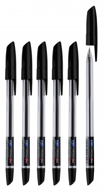 Ручка шариковая черная 0,7мм "CORONA PLUS" прозрачный круглый корпус, одноразовая, Linc/3002N/black (50)