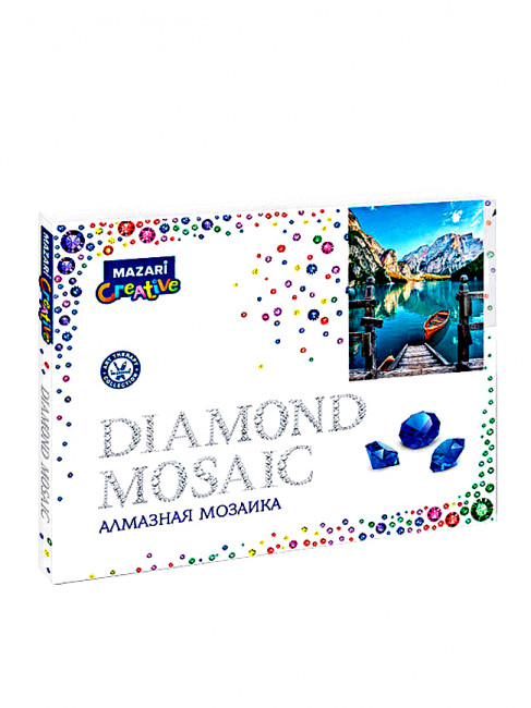 Алмазная мозаика ОЗЕРО В ГОРАХ, 40х50 см, 1 дизайн, полная выкладка,  картонная упаковка.
