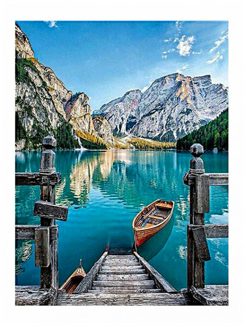 Алмазная мозаика ОЗЕРО В ГОРАХ, 40х50 см, 1 дизайн, полная выкладка,  картонная упаковка.