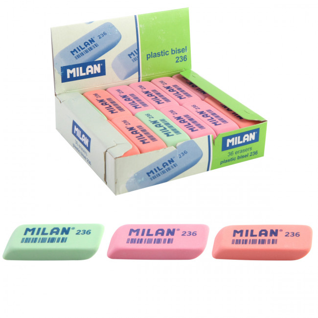 Ластик Milan 236 скошенной флюоресцентный 58*19*8мм цв.в ассорти (36)