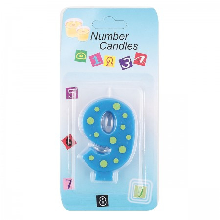 Свеча для торта Цифра 9 в горошек 17506/593