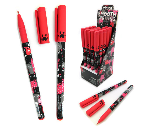 Ручка шариковая синяя 0,7мм "FASHION Коты" на масляной основе, VINSON CO-18 (20/20/800)