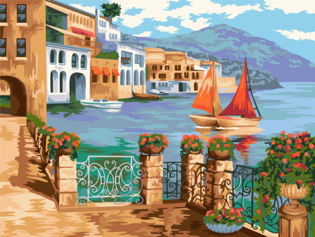 Набор для раскрашивания по номерам 50 х  40см "Итальянская ривьера", ФРЕЯ/PNB/R1 №154 Набор для раскрашивания по номерам 50 х  40см "Итальянская ривьера", ФРЕЯ/PNB/R1 №154