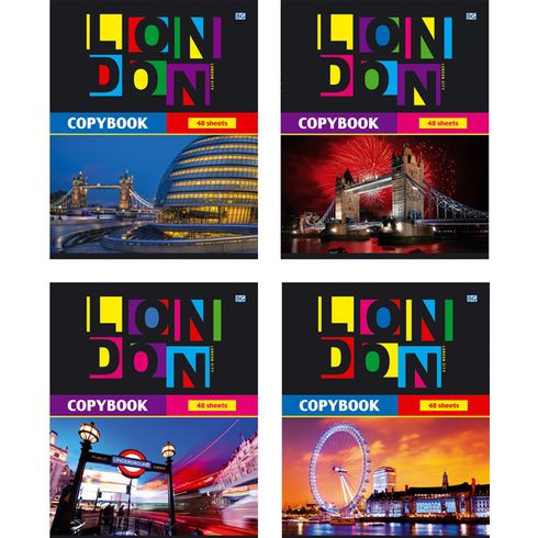 Тетрадь ученическая 48 л. в клетку "Londongrad" (ассорти) выборочный лак (10/80)