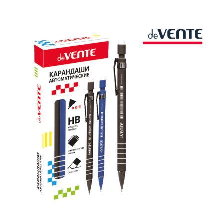Карандаш автоматический "deVENTE" d=0,5 мм, НВ, корпус с покрытием Soft touch, с металлическим клипом, с ластиком, индивидуальная маркировка, черный корпус