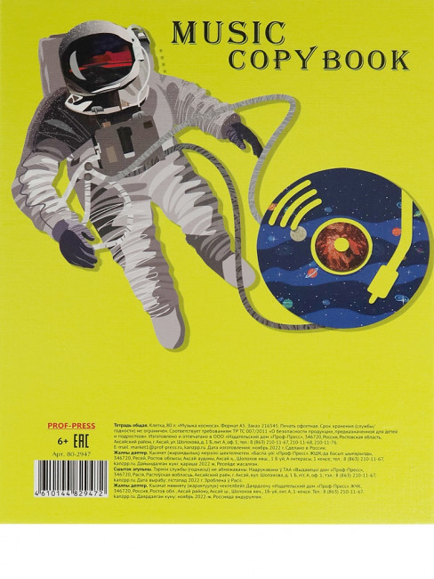 Тетрадь А5+ 80 клетка "Музыка космоса", на кольцах, Prof-Press/80-2947