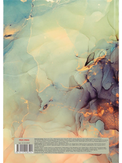 Записная книжка А4 120л клетка "Мраморный узор", 7БЦ, склейка, Проф-Пресс/Б120-0859 (10)