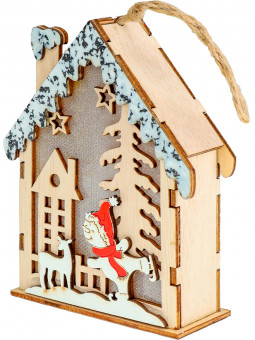 Подвеска деревянная "Чудесный домик" 14*12.5*2.5см, led-подсв., на батар., MILAND/НУ-7022