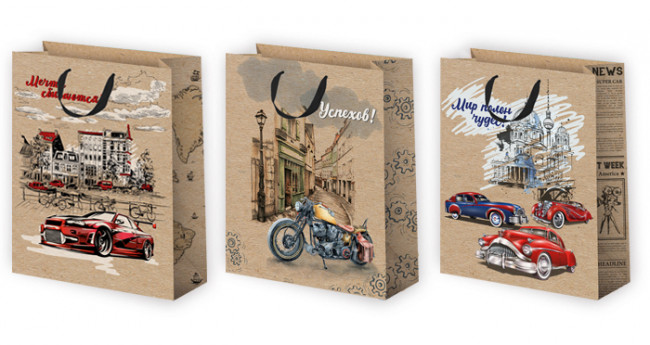 Пакет подарочный 18см х 23см "Мужской" крафт, ассорти, Микрос/Ч44968 (12)