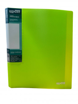 Папка с 20 вкладышами А4, WENZER OFFiCE "PRISMA NEON" 600 мкм, 20 мм, эффект 3D, лайм