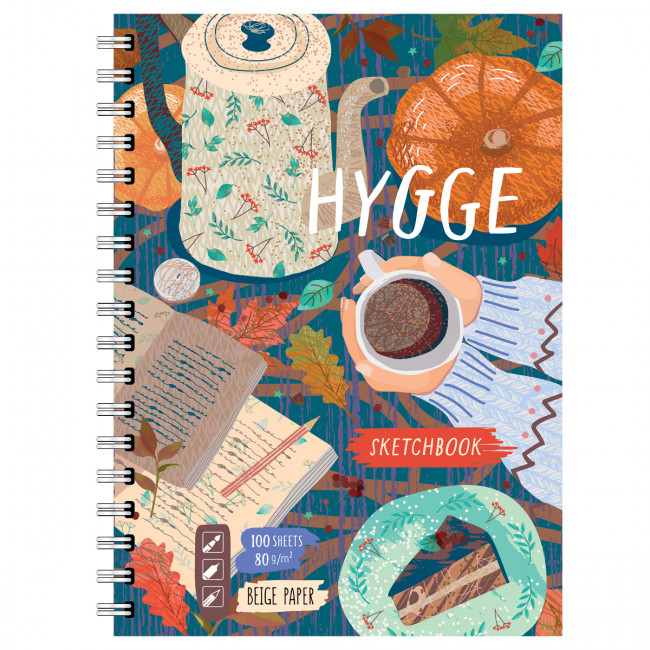 Скетчбук А5 обложка твёрдая 100л. "Hygge" ламинация матовая, гребень,  бежевый тонированный блок