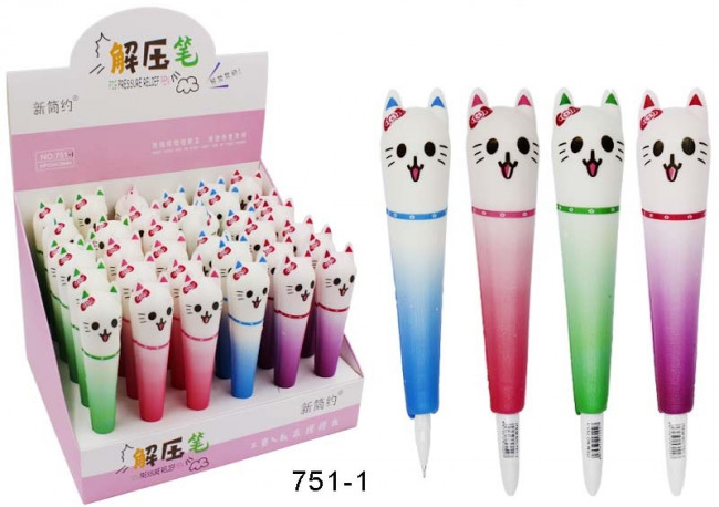 Ручка шариковая с чернилами на масляной основе:АНТИСТРЕСС- СКВИШ-КОТЁНОК ; цветной /ассорти/, иголка, 0,38 mm, цвет чернил синий (36/432)