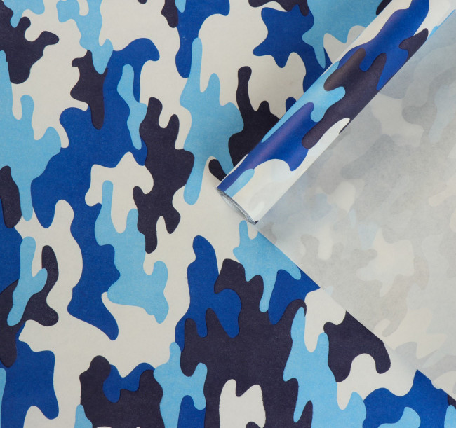 Бумага подарочная в рулоне (крафт) "Камуфляж небо"