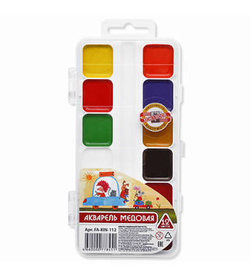 Акварель медовая Koh-i-Noor, 12 цветов, европодвес, без кисточки (12)