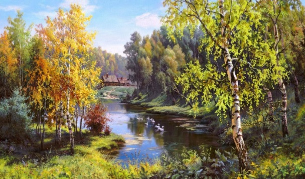 Набор для творчества "Рисование по номерам". RK009 "Гуси в деревне" 40*50