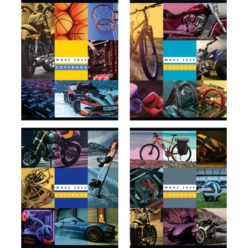 Тетрадь ученическая 48 л. в клетку "Man's toys" (ассорти) евроспираль