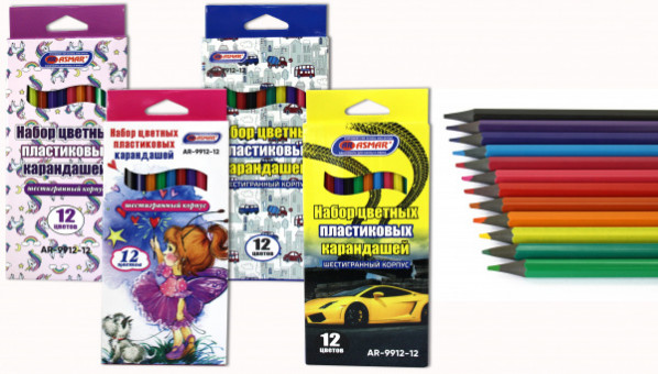 Набор шестигранных цветных пластиковых карандашей 12 цв., Asmar (12)