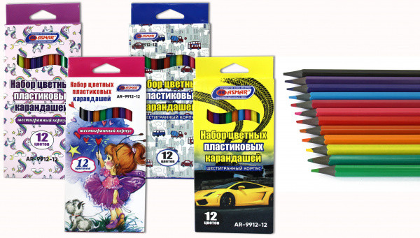 Набор шестигранных цветных пластиковых карандашей 12 цв., Asmar (12)