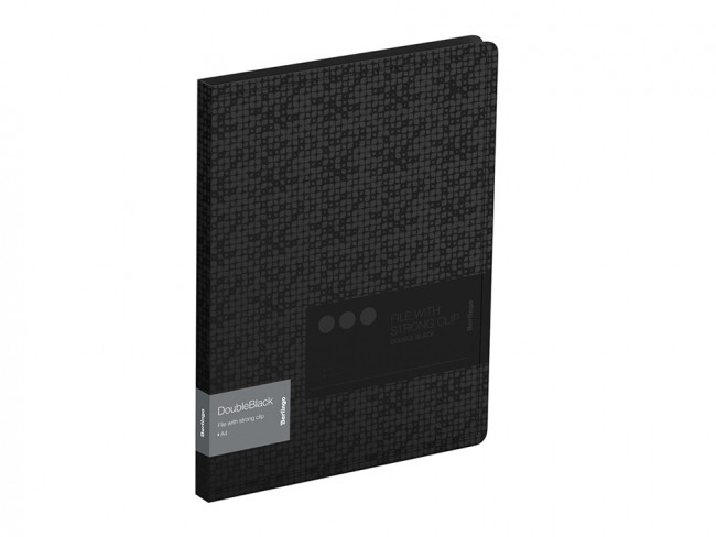 Папка с пружинным скоросшивателем Berlingo "DoubleBlack", 17мм, 600мкм, черная, с внутр. карманом, с рисунком