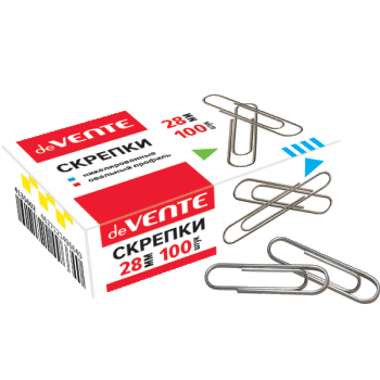 Скрепки 28мм металлические, овальные, никелированные, 100шт, deVENTE/4135602 (10)