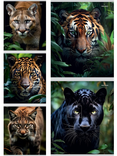 Тетрадь 48 линия "Взгляд диких кошек" скрепка, Проф-Пресс/48-4806 (5/100)