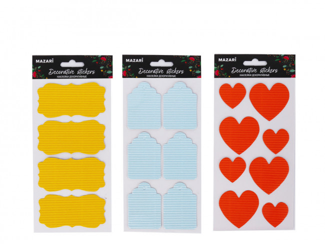 Набор наклеек декоративных COLORED, 10 х 21 см, гофрированная бумага, ассорти 3 цвета, ассорти 3 дизайна, ОПП-упаковка