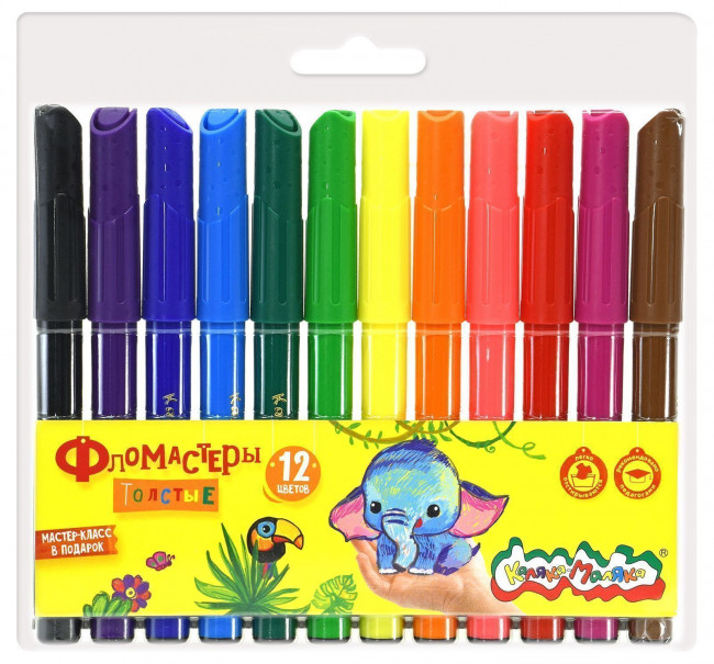 Фломастеры 12цв. утолщенные классические кругл. корп. легкосмываемые, Каляка-Маляка (12)