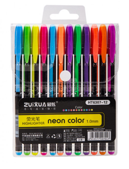 Набор гелевых ручек, 1,0мм 12цв ароматизированные, неоновые, ZUIXUA/HP6307-12