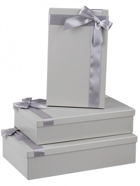 Набор прямоугольных коробок  "Однотонные серые с лентой (сер.)"3в1(19х12х7,5-15х10х5см) КОР-4551