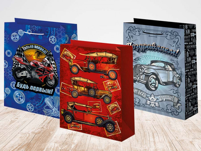 Пакет подарочный 18см х 23см "Ретро машины", мат. лам., Микрос/Ч47364 (12)